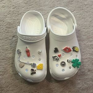 Size 8 white Crocs with removable jibbitz